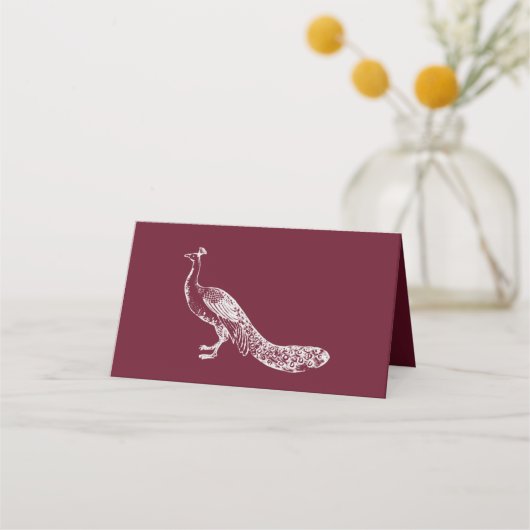 Wine Peacock Flourish Reception Place Card (Achterkant)