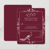 Wine Peacock Flourish Wedding RSVP Card (Voorkant / Achterkant)