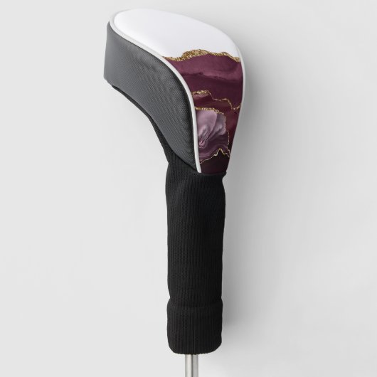 Wine Red Marble Agate Golden Glitter Stylish Glam Golfheadcover (Schuin)