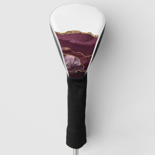 Wine Red Marble Agate Golden Glitter Stylish Glam Golfheadcover (Voorkant)