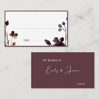 Wine Red Plum Mauve Fall Floral Wedding Plaatskaartje