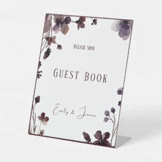 Wine Red Plum Mauve Fall Floral Wedding Reclamebord Met Voetstuk