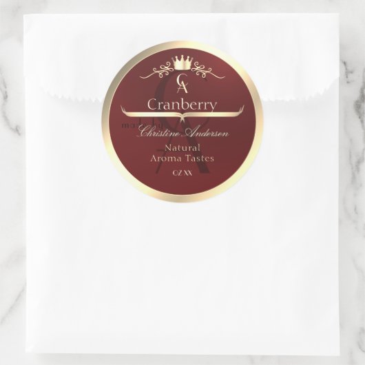 Wine Red Product Label with Gold Frame Monogram (Tas)