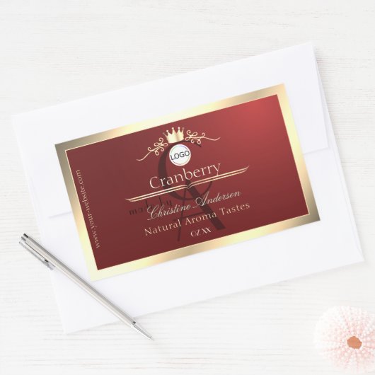 Wine Red Product Labels Gold Frame Logo Monogram (Envelop)
