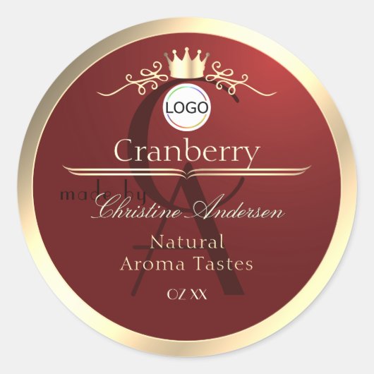 Wine Red Product Labels Gold Frame Logo Monogram (Voorkant)