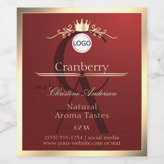 Wine Red Product Labels Gold Frame Logo Monogram Wijn Etiket (Enkel label)
