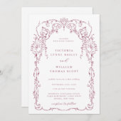 Wine Red Victorian Frame Wedding Kaart (Voorkant / Achterkant)