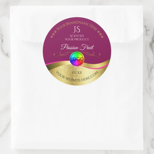 Wine Red Wavy Gold Logo Monogram Étiquette (Sac)