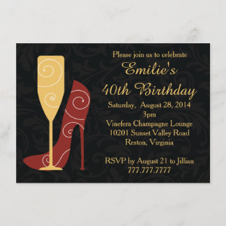 Wine Stiletto Heels Champagne Birthday Invitation Kaart