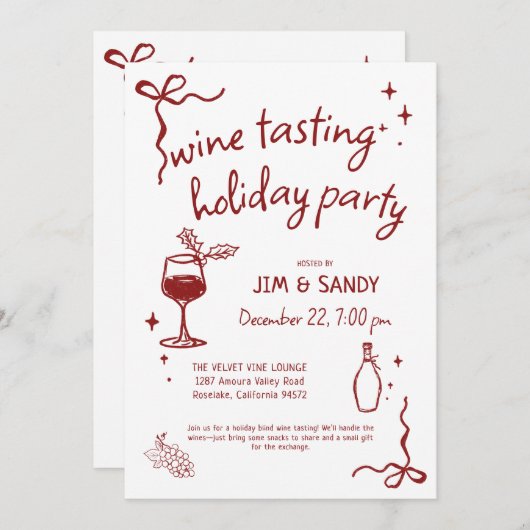 Wine Tasting Holidays Party Whimsical Christmas Feestdagenkaart (Voorkant / Achterkant)