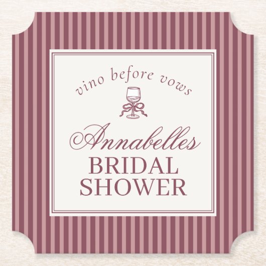Wine Vineyard Club Old Money Striped Bridal Shower Kartonnen Onderzetters (Voorkant)