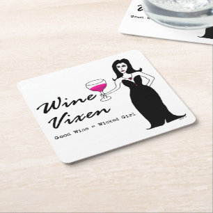 Wine Vixen "Good Wine = Woonmeisje" Vierkante Kartonnen Onderzetter