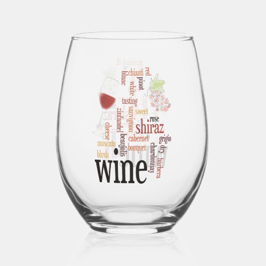 Wine Word Cloud Design Verre Vin Stemless (Verso)