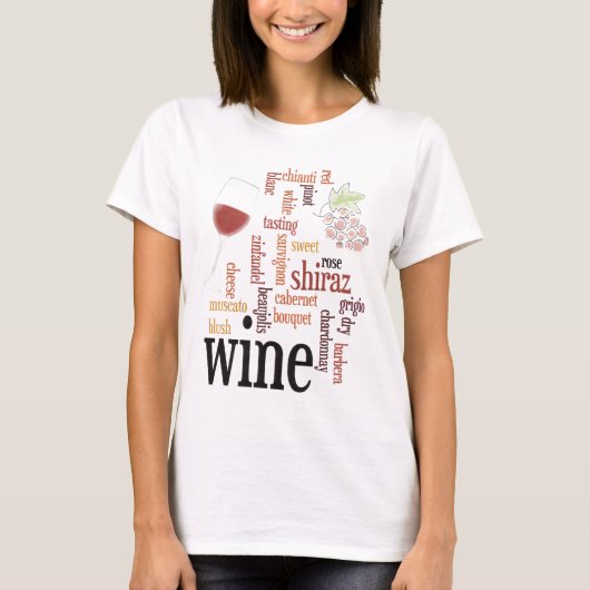 Wine Word Cloud T-Shirt (Voorkant)