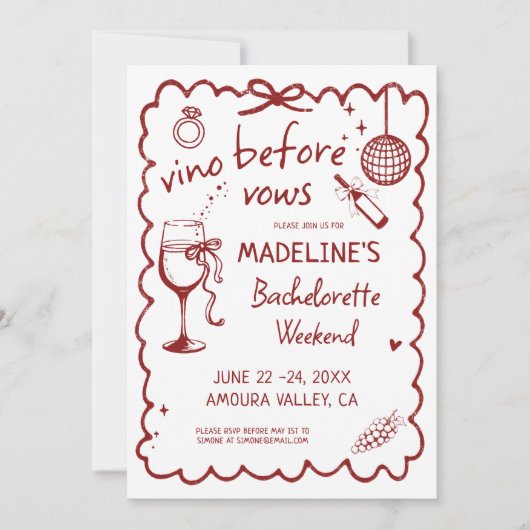 Winery Bachelorette Vino Before Vows Red Itinerary Kaart (Voorkant)