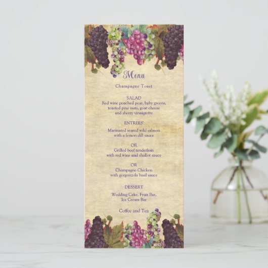 Winery Wedding  Grape Vines Rustic Menu (Staand voorkant)