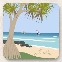 Wing Folie Surfers Pandanus Tree at Beach Naam toe Bier Onderzetter