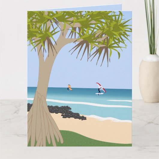Wing Folie Surfers Pandanus Tree op het strand Kaart (Voorkant)