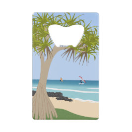 Wing Folie Surfers Pandanus Tree op het strand Kredietkaart Flessenopener