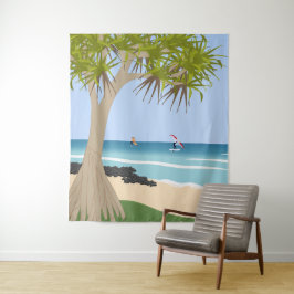 Wing Folie Surfers Pandanus Tree op het strand Wandkleed