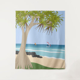 Wing Folie Surfers Pandanus Tree op het strand Wandkleed