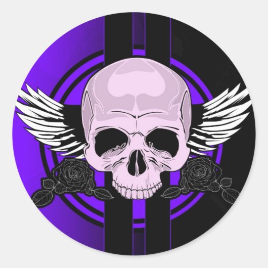 Wing Skull - PAARS Ronde Sticker (Voorkant)