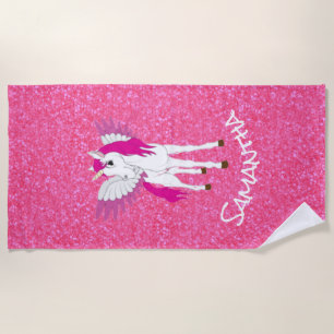 Wing Unicorn Party Rainbow Pink Glitter Strandlaken