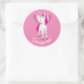 Wing Unicorn Party roze Classic Round Sticker (Tas)