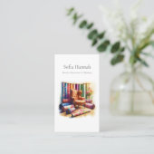 Wingback stoel en stof, meubelrestauratie visitekaartje (Staand voorkant)