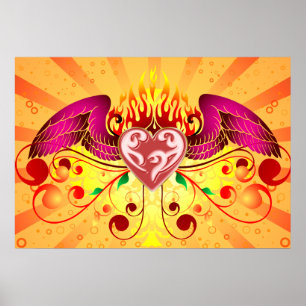 Wingd Flaming Heart Poster