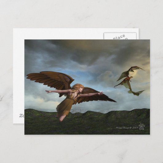 Winged achtervolgen briefkaart (Voorkant / Achterkant)