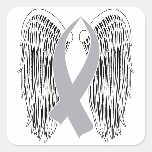 Winged Awareness Ribbon (Grey Ribbon) Vierkante Sticker (Voorkant)