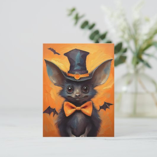 Winged Bat in Tall Witch Hat Briefkaart (Staand voorkant)