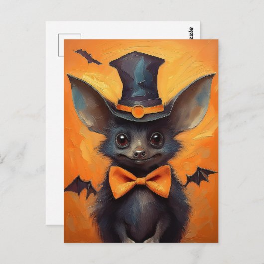 Winged Bat in Tall Witch Hat Briefkaart (Voorkant / Achterkant)
