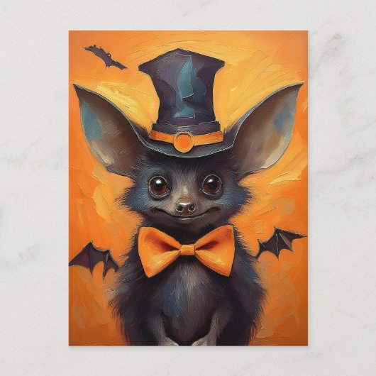 Winged Bat in Tall Witch Hat Briefkaart (Voorkant)