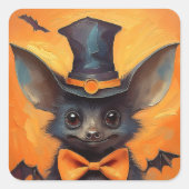 Winged Bat in Tall Witch Hat Vierkante Sticker (Voorkant)