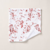 Winged Cherub Angels Flowers Red Toile Bad Handdoek (Wasdoekje)