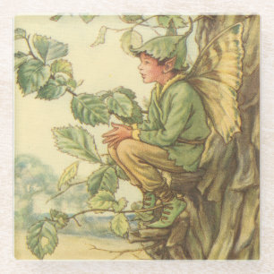 Winged Elm Fairy Zitten in een boom Glazen Onderzetter