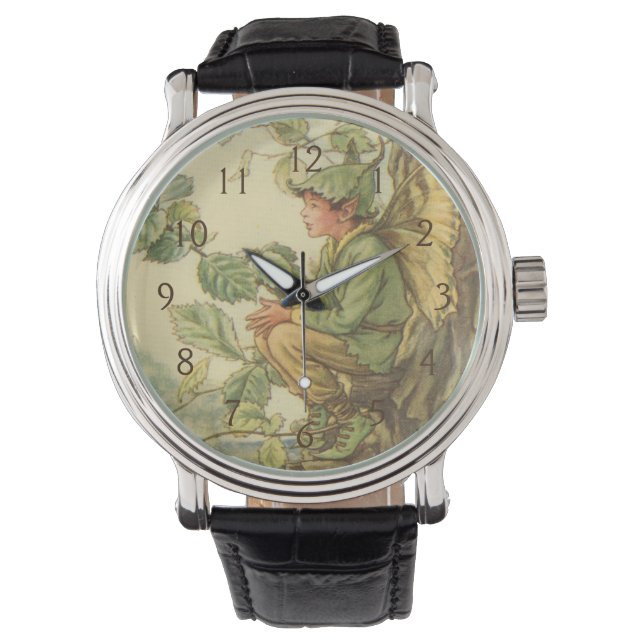 Winged Elm Fairy Zitten in een boom Horloge (Voorkant)