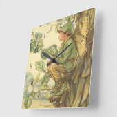 Winged Elm Fairy Zitten in een boom Vierkante Klok (Hoek)