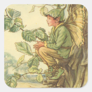 Winged Elm Fairy Zitten in een boom Vierkante Sticker