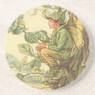 Winged Elm Fairy Zitten in een boom Zandsteen Onderzetter