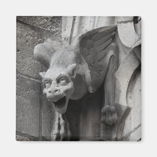 Winged Gothic Gargoyle Black & White Square Magnet Magneet (Voorkant)