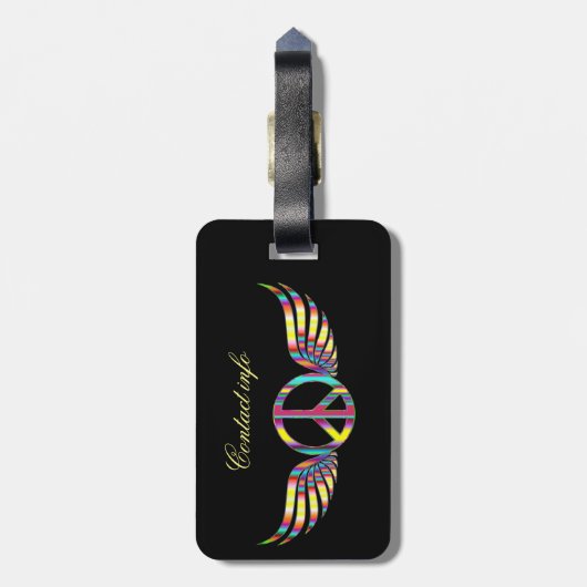Winged Hippie Peace Symbol Thunder_Cove Bagagelabel (Achterkant verticaal)