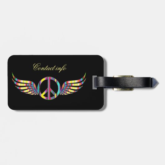 Winged Hippie Peace Symbol Thunder_Cove Bagagelabel (Achterkant horizontaal)