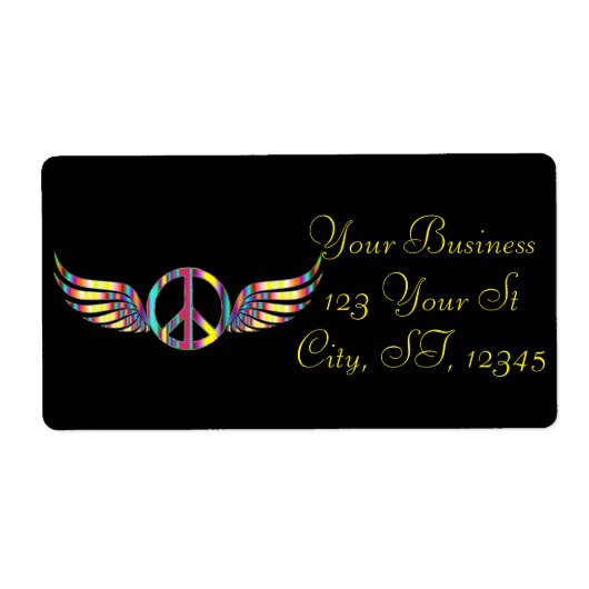 Winged Hippie Peace Symbol Thunder_Cove Etiket (Voorkant)