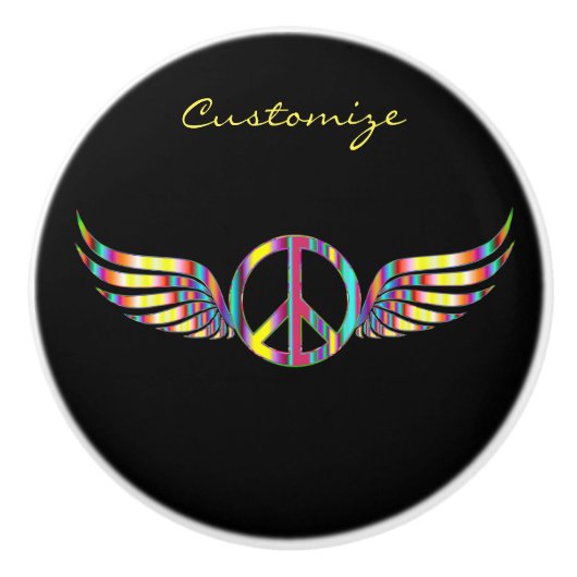 Winged Hippie Peace Symbol Thunder_Cove Keramische Knop (Voorkant)