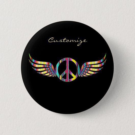 Winged Hippie Peace Symbol Thunder_Cove Ronde Button 5,7 Cm (Voorkant)