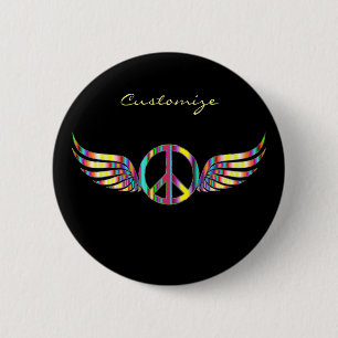 Winged Hippie Peace Symbol Thunder_Cove Ronde Button 5,7 Cm
