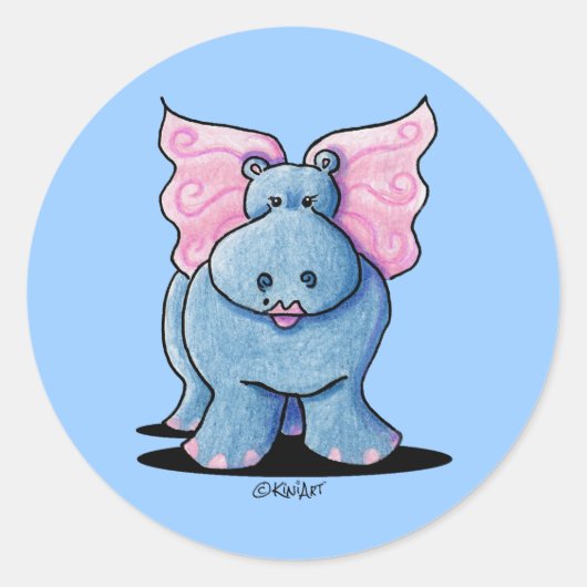 Winged Hippo Gift Classic Round Sticker (Voorkant)